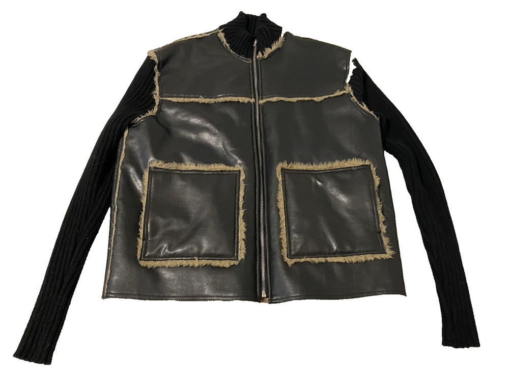 Sergie Platini Mens Italian Faux Leather Bomber Jacket Size Medium Sherpa Lined